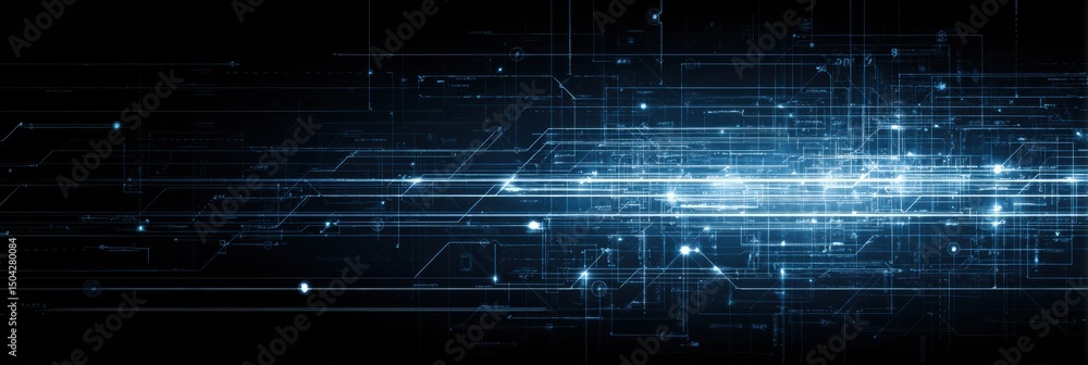 Poster blueprint background featuring glowing lines with a cleared zone ideal for design elements and overl