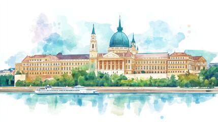 Obraz premium Buda Castle. Buda Castle hand drawn watercolor illustration