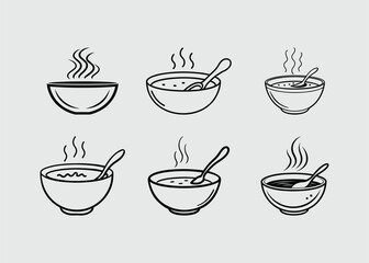 Modern Hot Bowl Soup Drawing, Bundle stylish