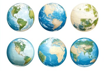 Fototapeta premium Set of different view of globe World map illustration