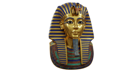 Gleaming pharaoh mask shines against black