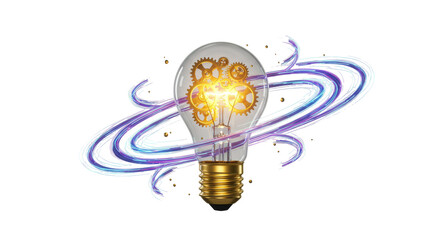Illuminated idea bulb orbits with swirls