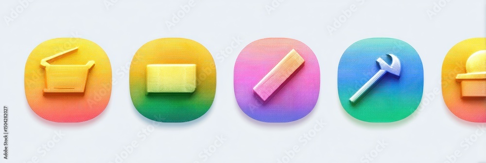 Poster icons showcase construction materials on a soft gradient background with ample center space for text
