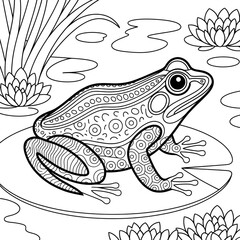 Naklejka premium A black and white mandala frog design illustration line art of a coloring page 