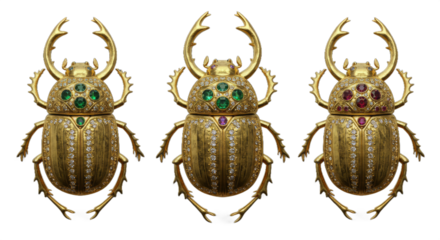 Jeweled scarab beetles glisten on black background