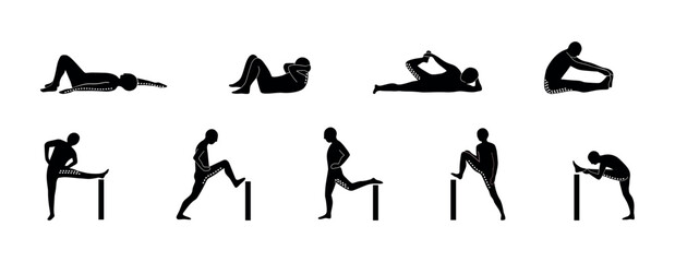 Stretching Exercise Icon Set to stretch arms, legs, back and neck.