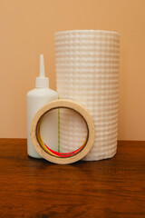 First aid. Tape, cloth and alcohol for wounds and accidents, concept of caring for skin injuries