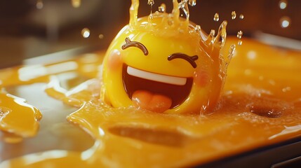 Liquid giggle emoji oozing from phone slot