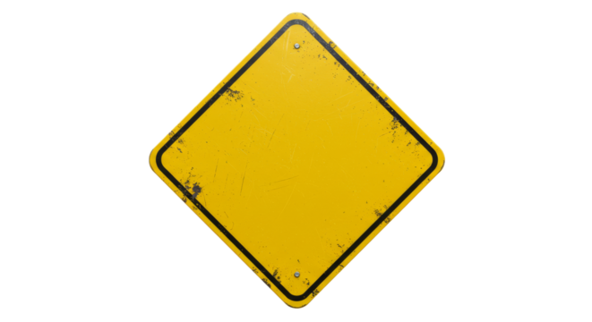 Worn diamond road sign isolated view