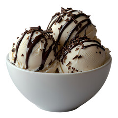 Creamy Vanilla Ice Cream with Chocolate Drizzle isolated on transparent background
