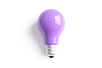 A singular purple lightbulb sits upright on a clean white surface, creating shadow