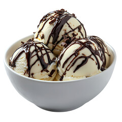 Vanilla Ice Cream with Chocolate Sauce isolated on transparent background
