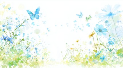 An illustration of a watercolor with blue and yellow wildflowers arranged along the edge of the screen.