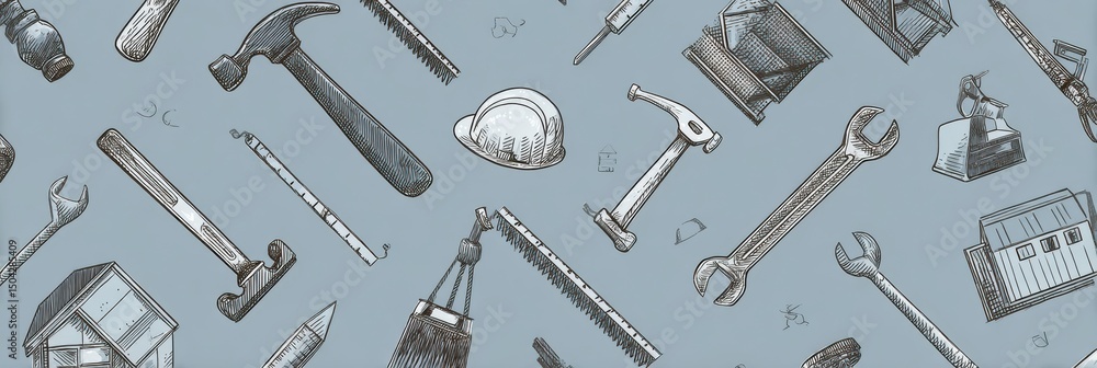 Poster Icons Depicting Various Construction Tools on a Soft Background Suitable for Design Projects or Construction Themes