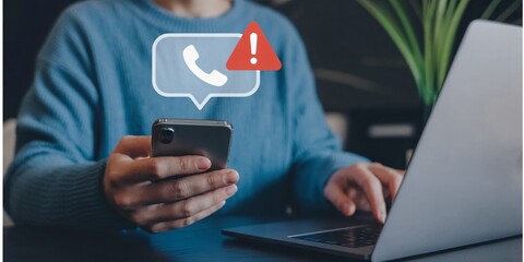Smartphone Alert and Digital Communication Concept with Professional Using Laptop and Mobile Device, Representing Real-Time Notifications, Connectivity, and Responsive Communication