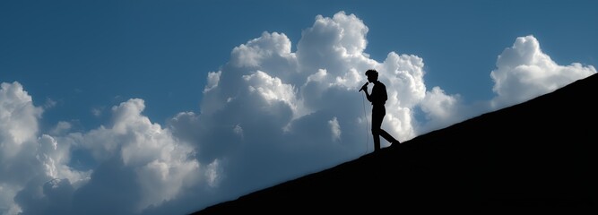 Walking silhouette against dramatic cloudy sky outdoor photography