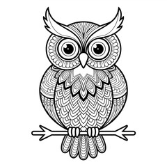 A line art mandala owl design illustration of a coloring page 