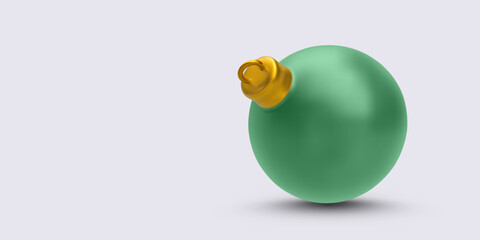 Green Christmas Ornament Ball With Golden Cap In Minimal 3D Style, Floating On Light Background. Great For Holiday Decor, Tree Embellishments, Or Winter Design Concepts. Vector Illustration