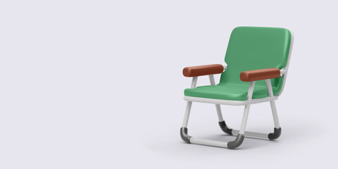 School chair with armrests in cartoon 3D style, isolated on light background. Ideal for classroom visuals, learning materials, or design mockups. Vector illustration.
