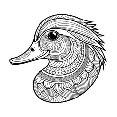 Fototapeta premium A black and white mandala duck design illustration line art of a coloring page