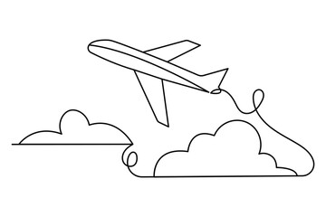Airplane icon one line drawing minimalist style