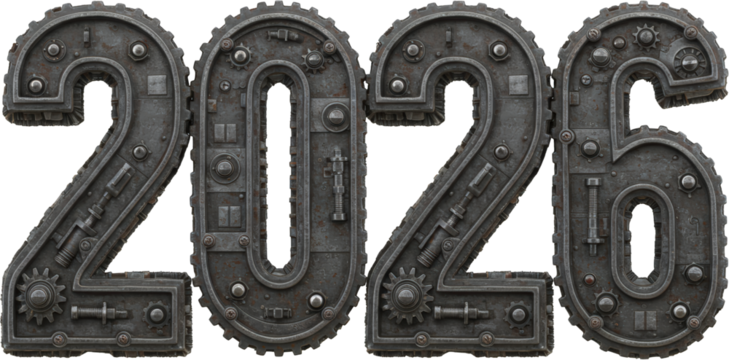 2026 Futuristic Metal Gear Numbers Steampunk Design New Year