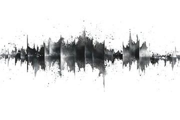 Reflected vertical soundwave shows distressed, textured black marks over a transparent background in monochrome