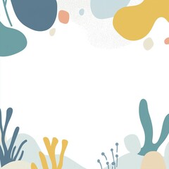 An abstract marine plant-themed frame in a soft and soothing pastel palette, combining hues of blue, yellow, and beige.