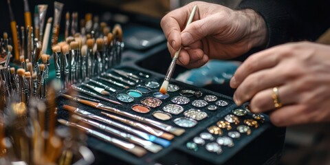 Artist selecting brush from toolset