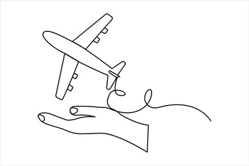 Airplane icon one line drawing minimalist style
