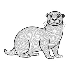 A black and white otter illustration line art of a coloring 