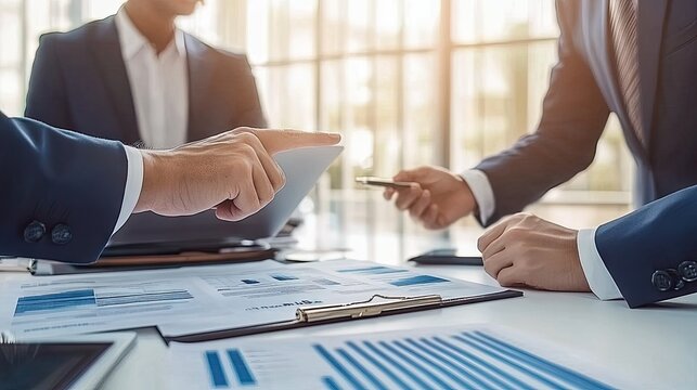 Business people collaborating over documents at a meeting. - Powered by Adobe