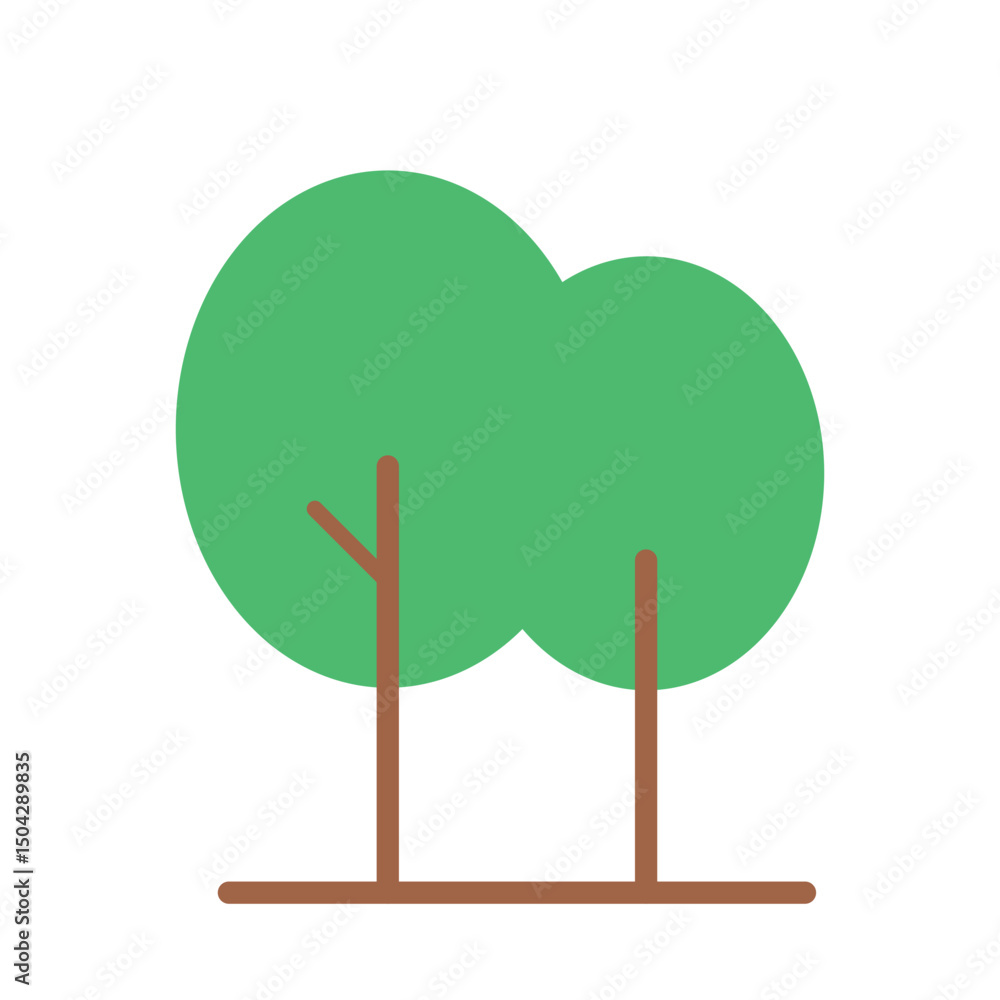 Aufkleber minimalist nature icon with pair of leafy trees and simple line trunks in flat modern design