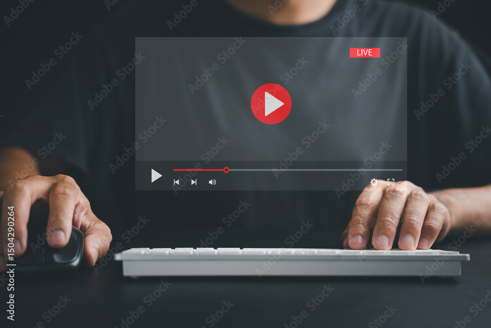 Aufkleber experience the convenience of online connectivity as a man uses a computer for video streaming, atte