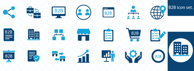 B2B icon set . supplier, commerce, vendor, enterprise, partnership, manufacturer, purchase order, supply chain, transaction, quotation and more.