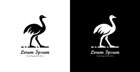A modern, walking ostrich logo design