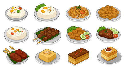 Variety of indonesian dishes illustration