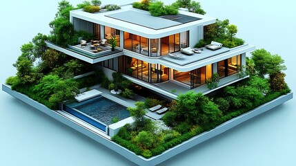 A Modern Architectural House Surrounded By Lush Green Vegetation