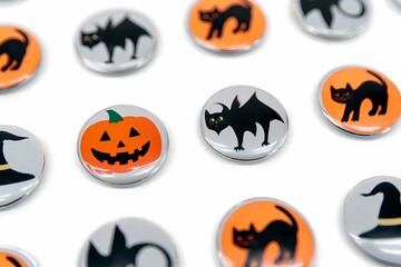 Halloween Button Collection Jackolanterns Black Cats and Witch Hats
