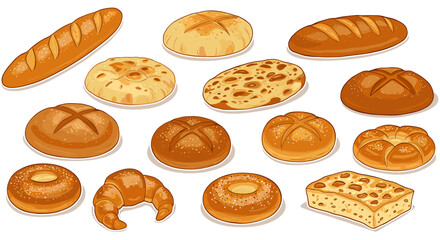 Variety of bread and pastries illustrations