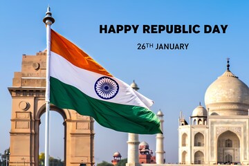 Indian Republic Day Flag India Gate and Taj Mahal