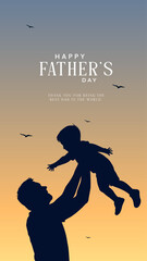 Happy Father's Day with dad and children silhouettes. Vector greeting card with a nice message of Father's Day. Happy Father's day greeting illustration.