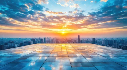 Empty rooftop overlooking a cityscape at sunset © Tabs