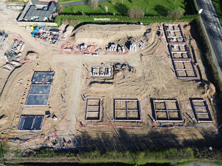 Aerial view of a residential construction site in the UK