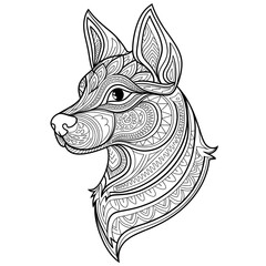Obraz premium A black and white mandala dog head design illustration line art of a coloring page