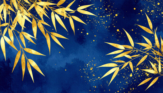 笹と短冊が揺れる藍色の七夕背景, Tanabata Night Background with Bamboo and Wish Tags
