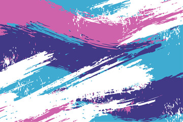 Abstract composition of energetic brush strokes in vivid blues, pinks, and purples with white accents. Retro painted texture ideal for bold backdrops and creative projects.