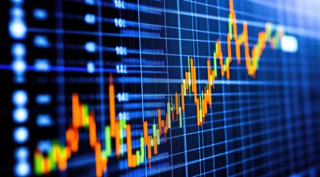 Financial market data displayed on a monitor.  Fluctuating graphs and charts show trends and values