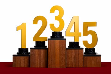Gold Numbered Awards on Wooden Podium