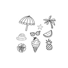 Handdrawn summer icons for beach fun
